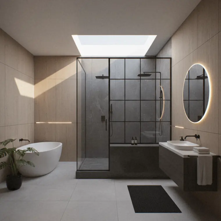 Paroi de douche vitrée à trame acier noir