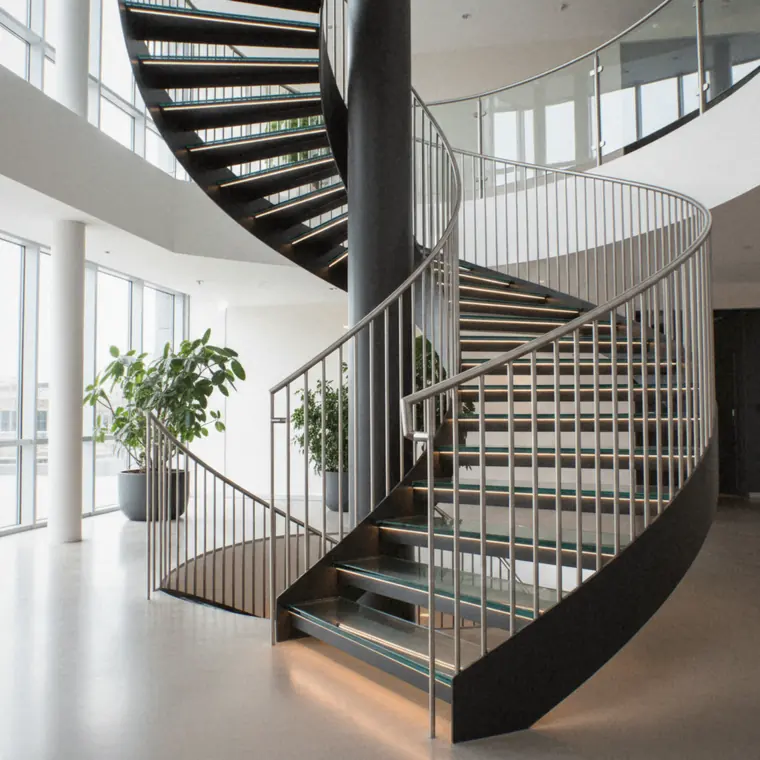Escalier hélicoïdal à barreaudage inox vertical serré