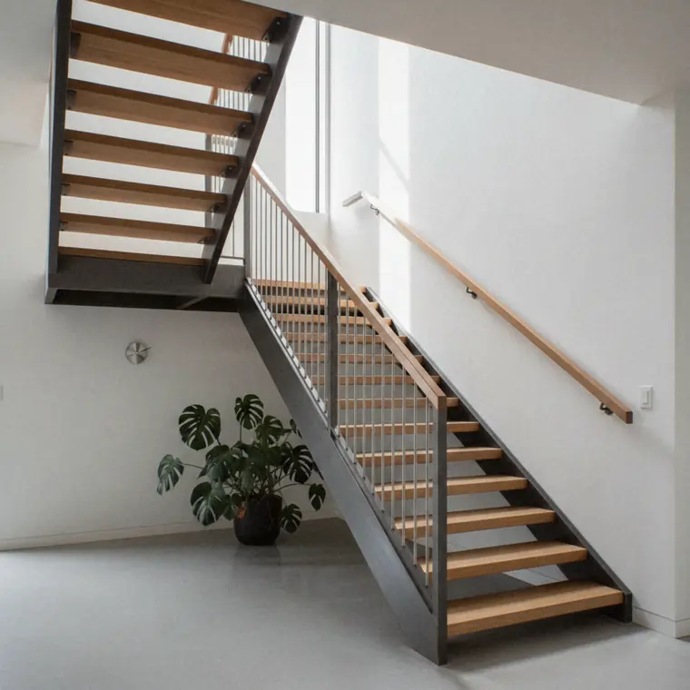 Escalier à limon acier noir et marches en bois